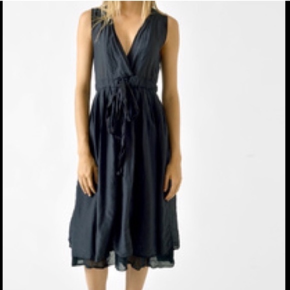 CP Shades Dresses & Skirts - CP SHADES Julia Dress Sz LG Blue Grey Micro Stripe Cotton Silk Adjustable Waist